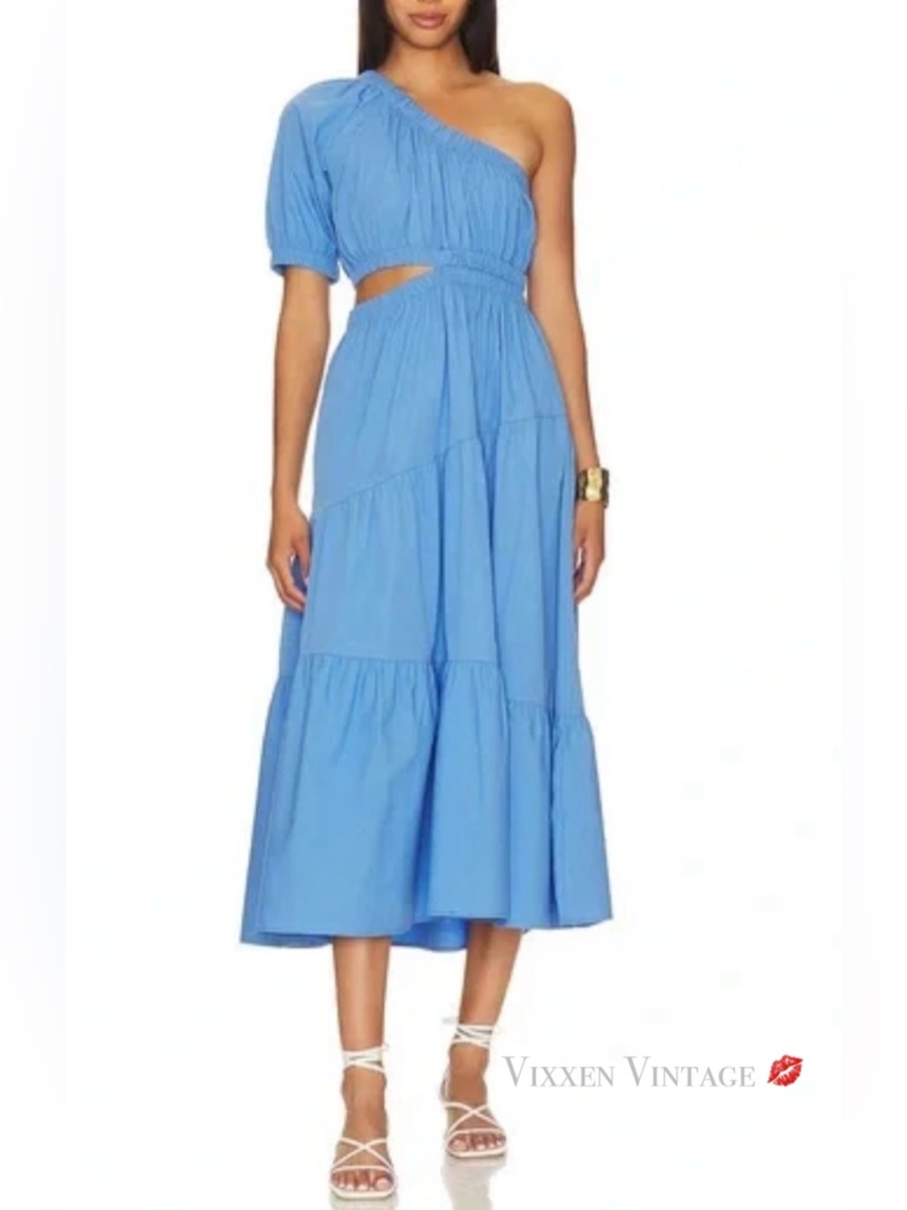 STEVE MADDEN 'LEENA' ONE SHOULDER TIERED MAXI DRESS IN ULTRAMARINE - Picture 2 of 6